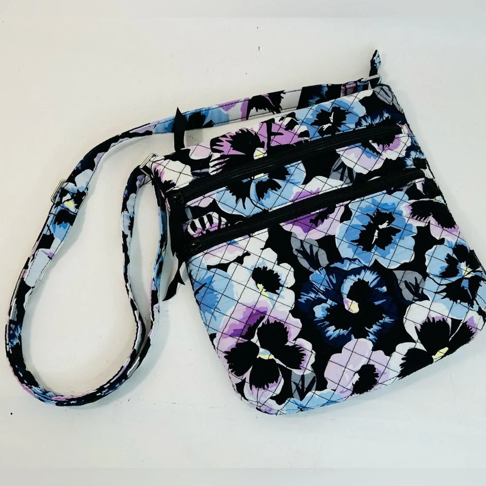 Vera Bradley Triple Zip Hipster Crossbody in Plum Pansies - Picture 2 of 12